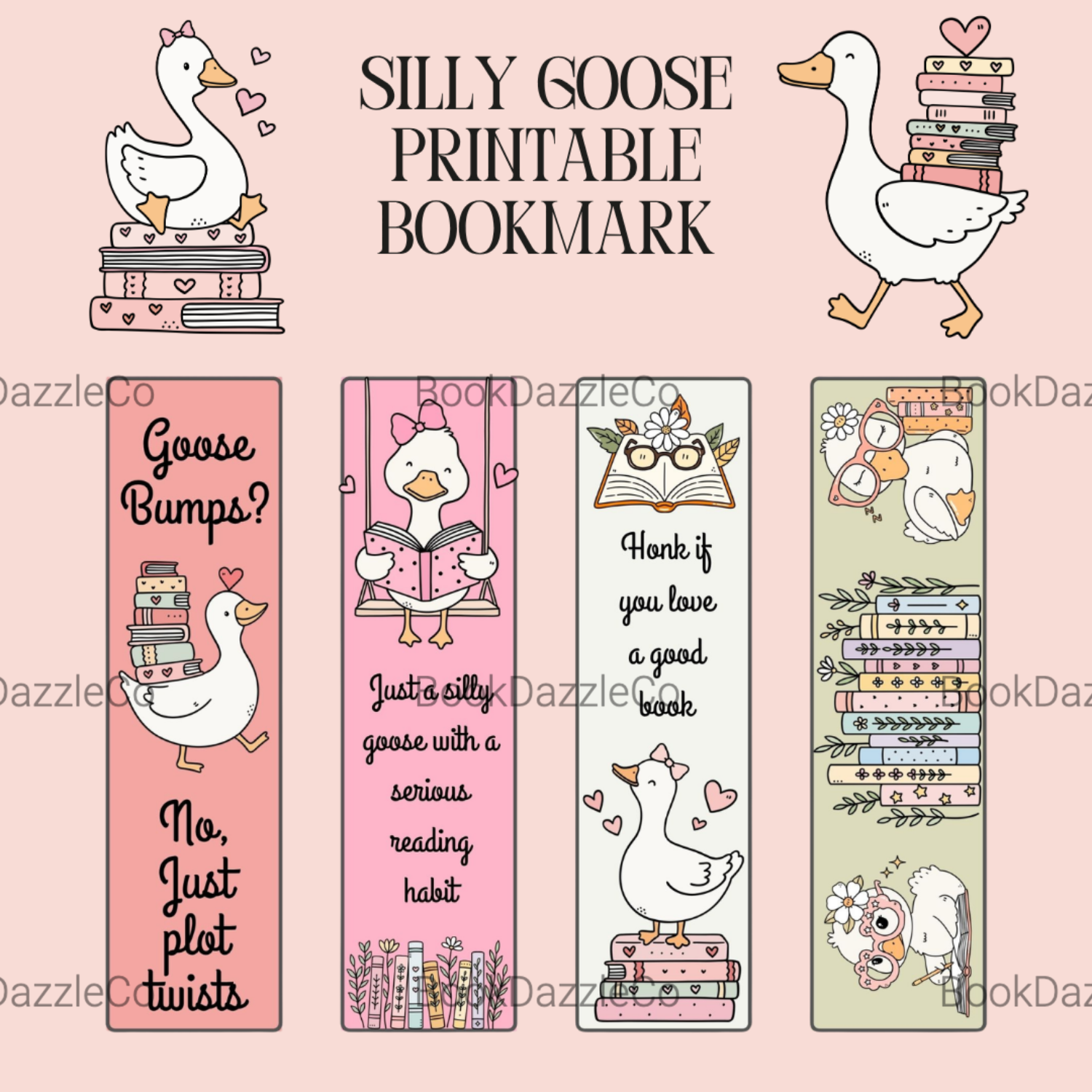 Printable Silly Goose Bookmarks (4) — Instant Digital Download, Printable PDF