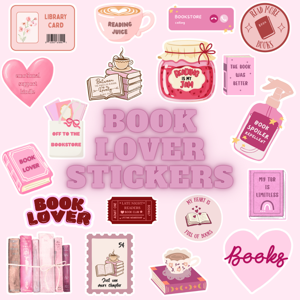 Book Lover Holographic Sticker Pack | 20 Pink Bookish Vinyl Stickers | Reading Aesthetic Stickers for Kindle, Water Bottle, Laptop & Journals