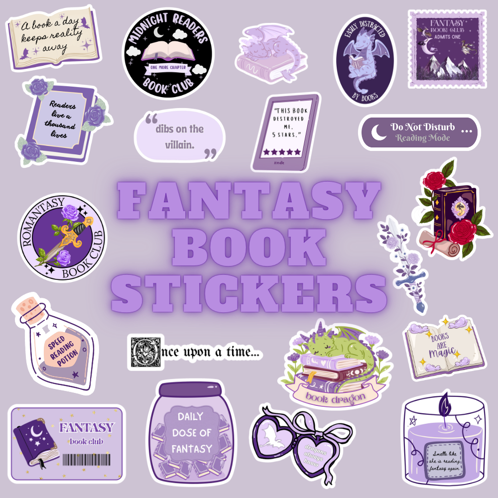Fantasy Book Sticker Pack | 20 Holographic Fantasy Reader Stickers | Book Dragon Stickers | Romantasy Book Club Decals | Kindle, Laptop & Water Bottle Stickers