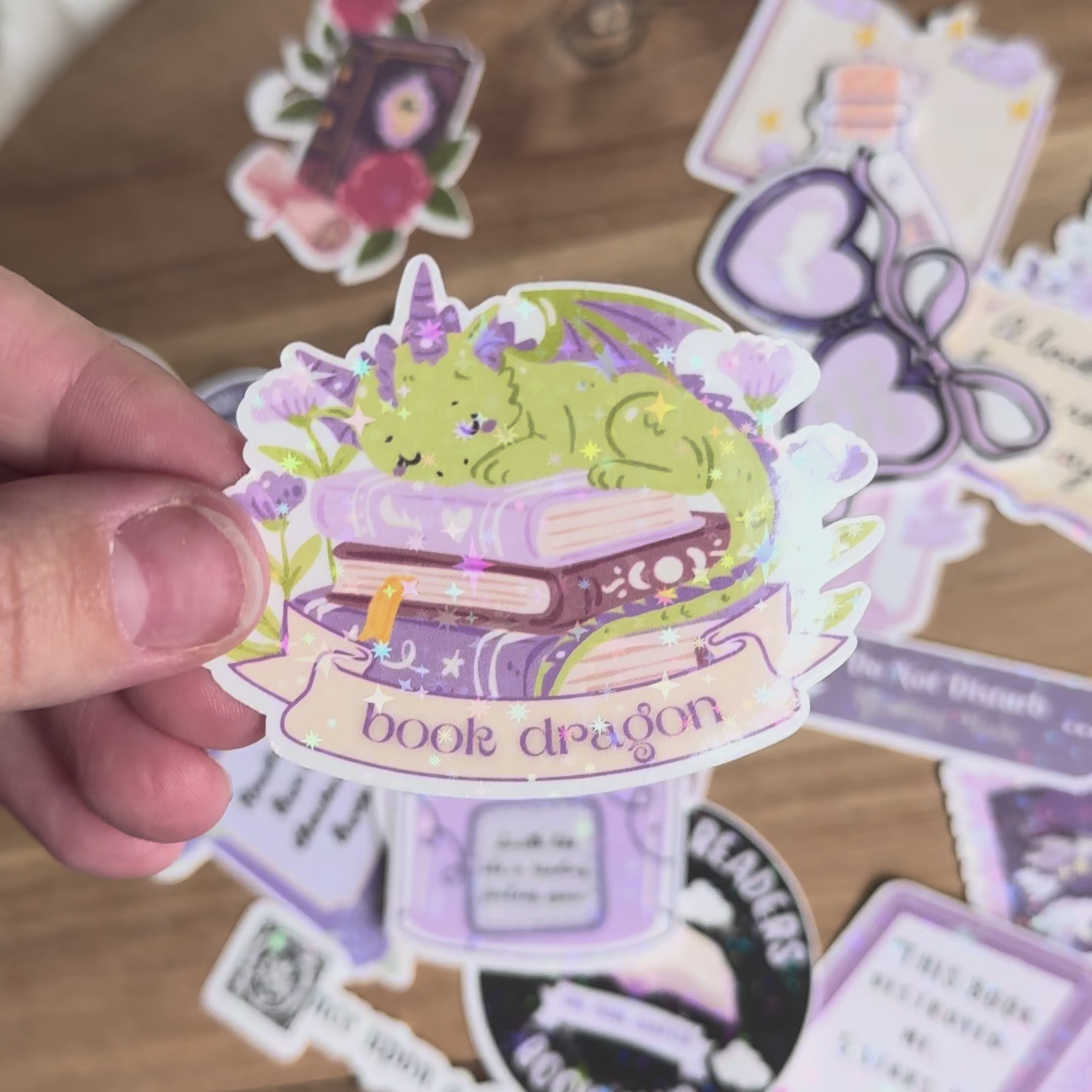 Fantasy Book Sticker Pack | 20 Holographic Fantasy Reader Stickers | Book Dragon Stickers | Romantasy Book Club Decals | Kindle, Laptop & Water Bottle Stickers